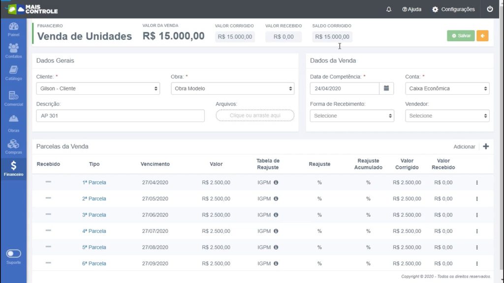 Incorporadora: Venda Reajustada